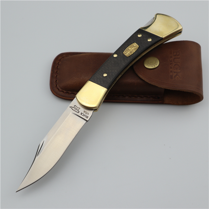 Buck 110 Limited Edition 50th Anniversary Lockback Folding Hunter Knife 3.35" M390 Satin Clip Point Blade, Carbon Fiber Handles