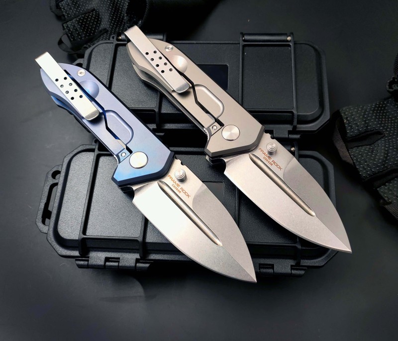Extrema Ratio FRAME Rock Folding Knife 2.95" D2 Drop Combo Blade, Titanium Alloy Handles