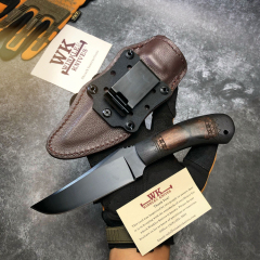 WK Belt Knife 4.72" 80crv2 Fixed Blade, Maple Handles, Lined Kydex Leather Sheath