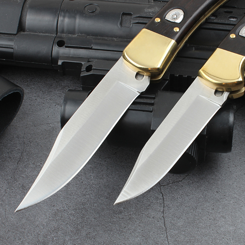 Buck 110/112 AUTO Folding Hunter 3.74" D2 Plain Blade, Ebony Wood Handles, Leather Sheath