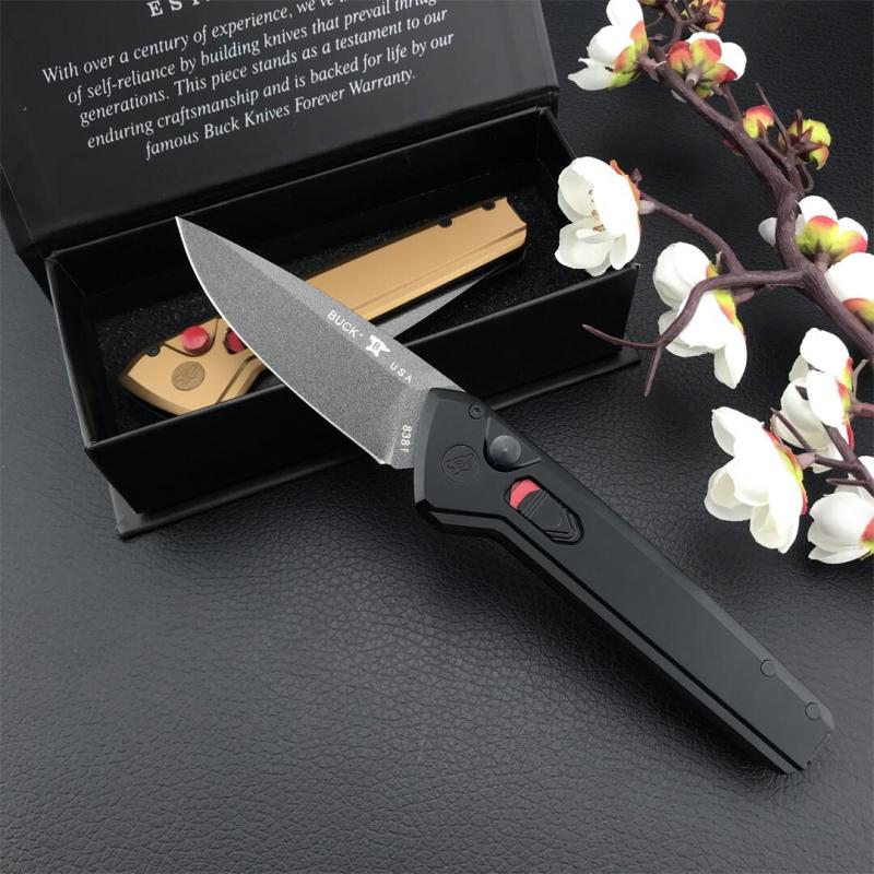 Buck 838 Deploy AUTO Folding Knife 3.23" S35VN Armor Black Cerakote Drop Point Blade, Aluminum Handles