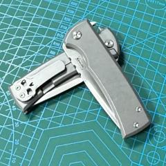 Chaves Knives Liberation 229 Knifes 3.58" M390 Drop Point Folding Blade, Stonewashed Titanium Handles