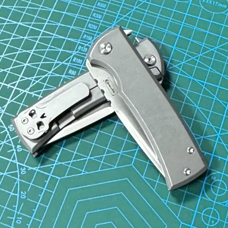 Chaves Knives Liberation 229 Knifes 3.58" M390 Drop Point Folding Blade, Stonewashed Titanium Handles