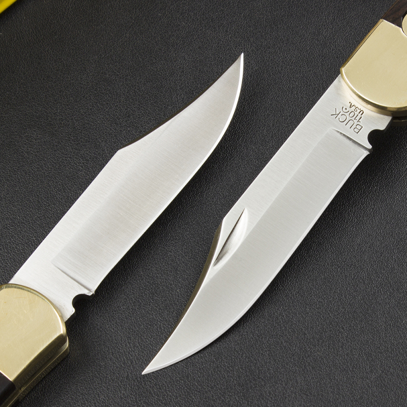Buck 110 AUTO Elite Folding Hunter 3.74" D2 Plain Blade, Ebony Wood Handles, Black Leather Sheath