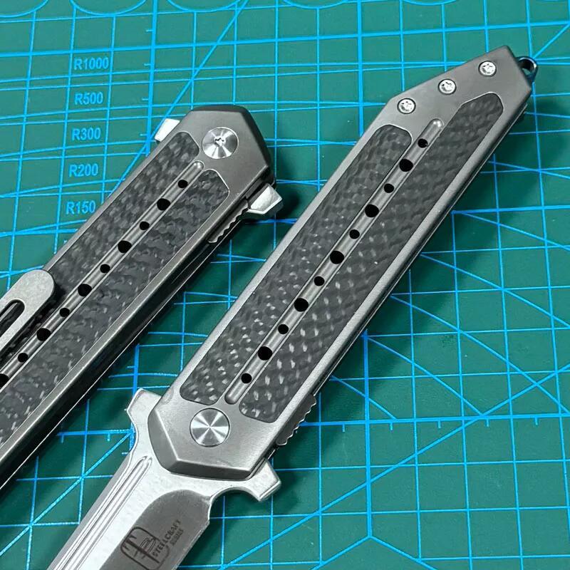 Todd Begg Knives 3.58" S35VN Blade Double Edge Dagger,Carbon Fiber+TC4 Handles