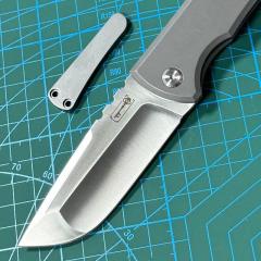 Chaves Knives Liberation 229 Knifes 3.58" M390 Drop Point Folding Blade, Stonewashed Titanium Handles