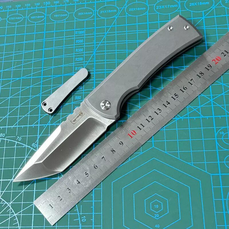 Chaves Knives Liberation 229 Knifes 3.58" M390 Drop Point Folding Blade, Stonewashed Titanium Handles