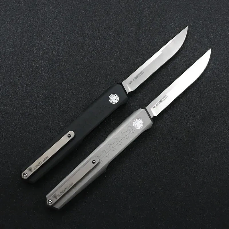 Slenderman SLM Knives Combat OTF Knife 3.34" CPM-D2 Satin Blade, T6-Aviation Aluminum Handles