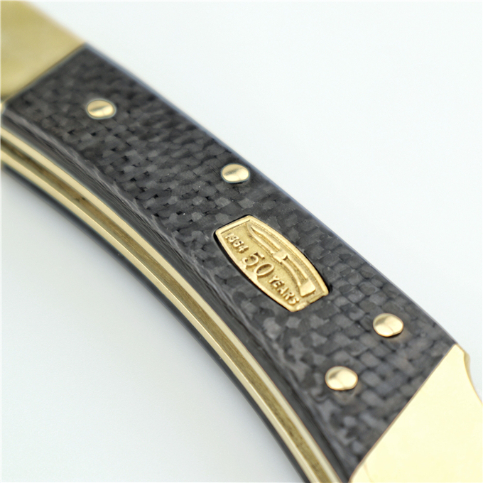 Buck 110 Limited Edition 50th Anniversary Lockback Folding Hunter Knife 3.35" M390 Satin Clip Point Blade, Carbon Fiber Handles