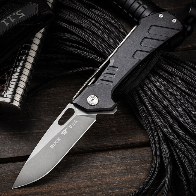 Buck 830BKSSLS Folding Knife 3.46" D2 Drop Point Plain Blade, Aluminum Handles