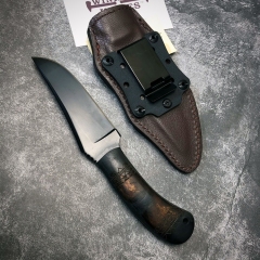 WK Belt Knife 4.72" 80crv2 Fixed Blade, Maple Handles, Lined Kydex Leather Sheath