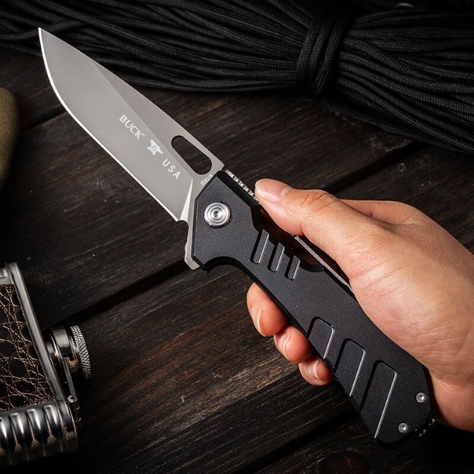 Buck 830BKSSLS Folding Knife 3.46" D2 Drop Point Plain Blade, Aluminum Handles
