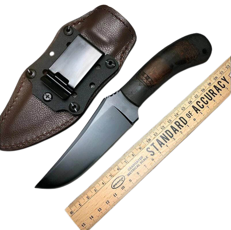 WK Belt Knife 4.72" 80crv2 Fixed Blade, Maple Handles, Lined Kydex Leather Sheath