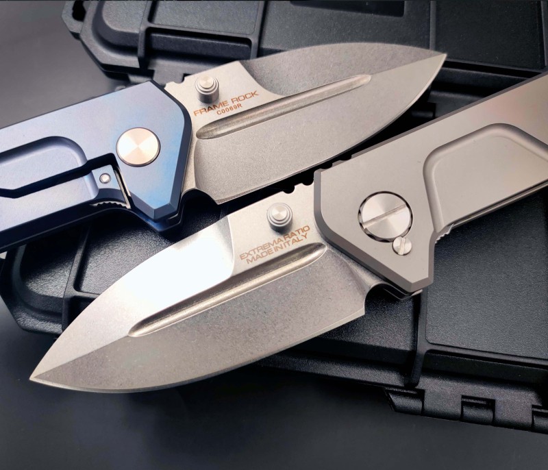 Extrema Ratio FRAME Rock Folding Knife 2.95" D2 Drop Combo Blade, Titanium Alloy Handles
