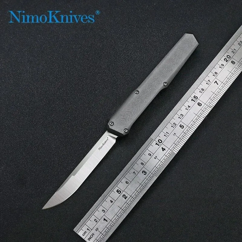 Slenderman SLM Knives Combat OTF Knife 3.34" CPM-D2 Satin Blade, T6-Aviation Aluminum Handles