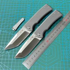 Chaves Knives Liberation 229 Knifes 3.58" M390 Drop Point Folding Blade, Stonewashed Titanium Handles