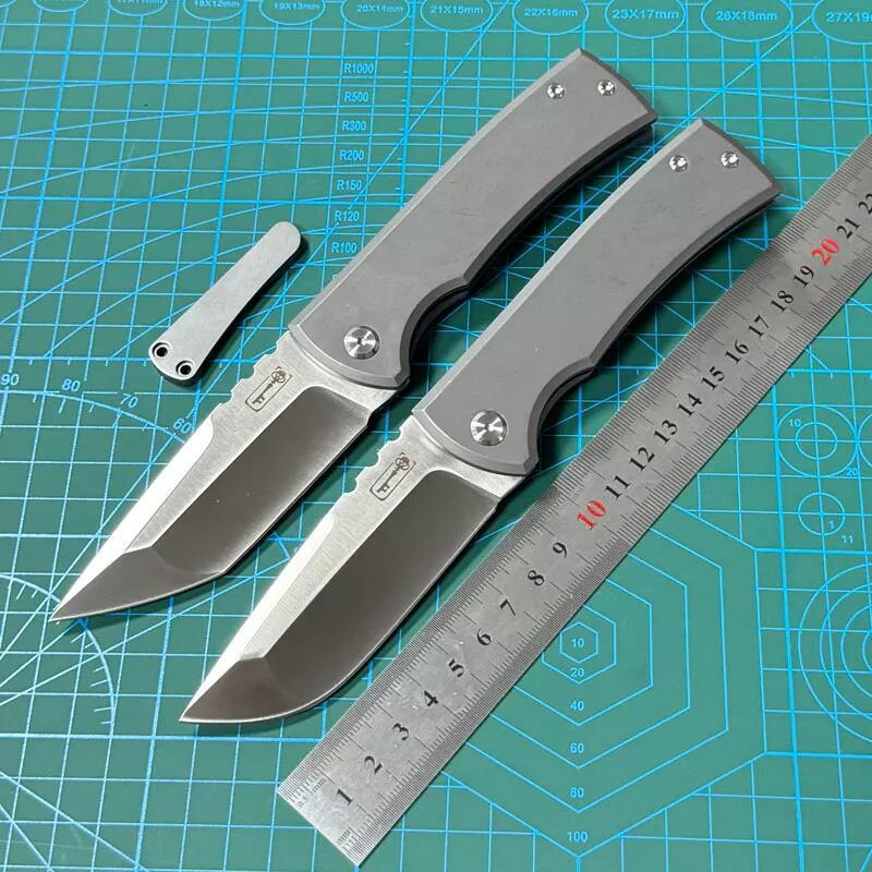Chaves Knives Liberation 229 Knifes 3.58" M390 Drop Point Folding Blade, Stonewashed Titanium Handles