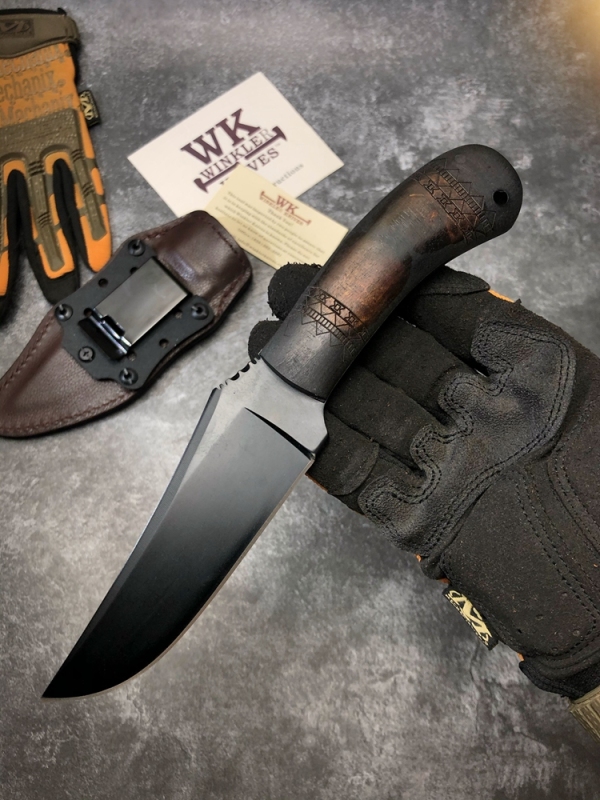 WK Belt Knife 4.72" 80crv2 Fixed Blade, Maple Handles, Lined Kydex Leather Sheath
