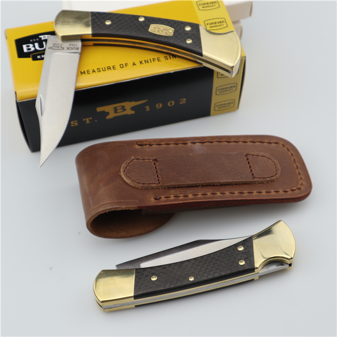 Buck 110 Limited Edition 50th Anniversary Lockback Folding Hunter Knife 3.35" M390 Satin Clip Point Blade, Carbon Fiber Handles