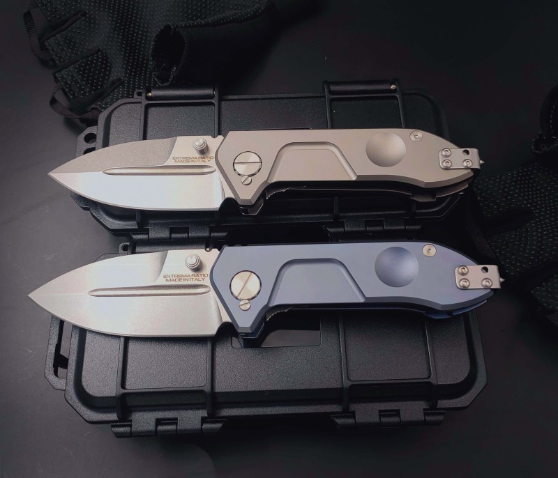 Extrema Ratio FRAME Rock Folding Knife 2.95" D2 Drop Combo Blade, Titanium Alloy Handles