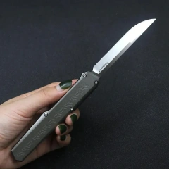 Slenderman SLM Knives Combat OTF Knife 3.34" CPM-D2 Satin Blade, T6-Aviation Aluminum Handles