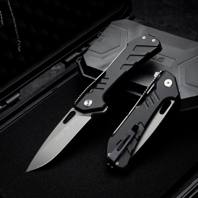 BK 830BKSSLS Folding Knife 9Cr13mov Blade Hunter,Aluminum Handle