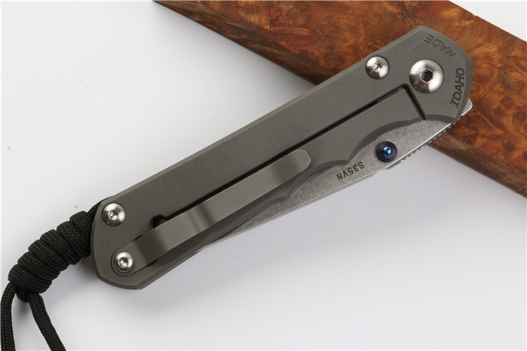 Chris Reeve Small Sebenza 25TH Folding Knife 3.54" S35VN Stonewash Blade, Titanium Handles, Frame Lock