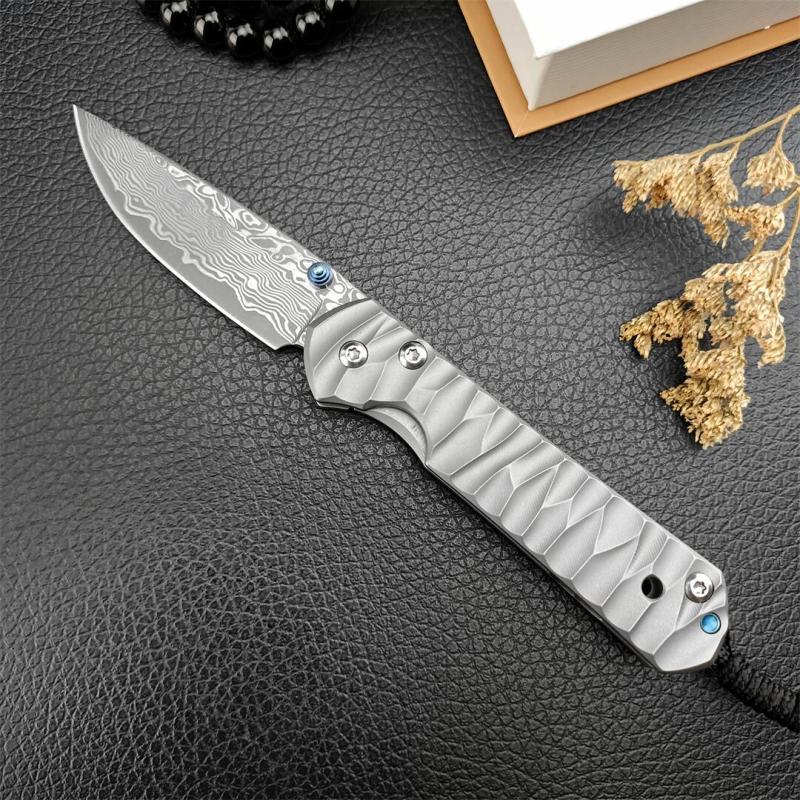 Chris Reeve Small Sebenza Folding Knife 2.76" Damascus Blade, Titanium Handles, Frame Lock