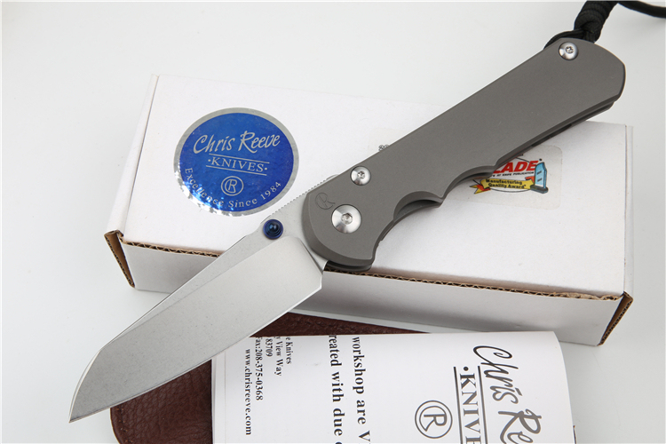 Chris Reeve Small Sebenza 25TH Folding Knife 3.54" S35VN Stonewash Blade, Titanium Handles, Frame Lock