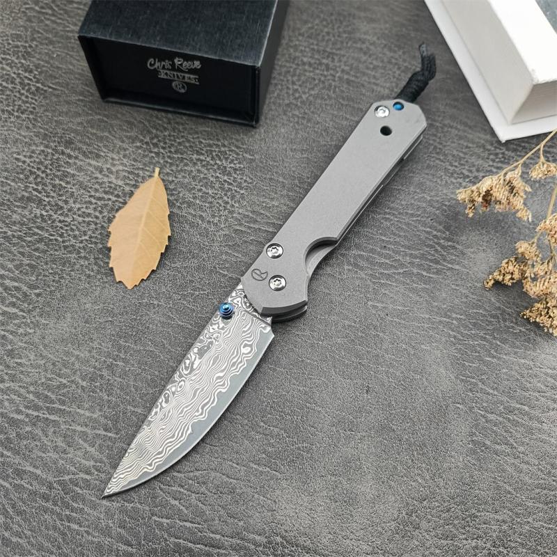 Chris Reeve Small Sebenza Folding Knife 2.76"  Damascus Blade, Titanium Handles, Frame Lock