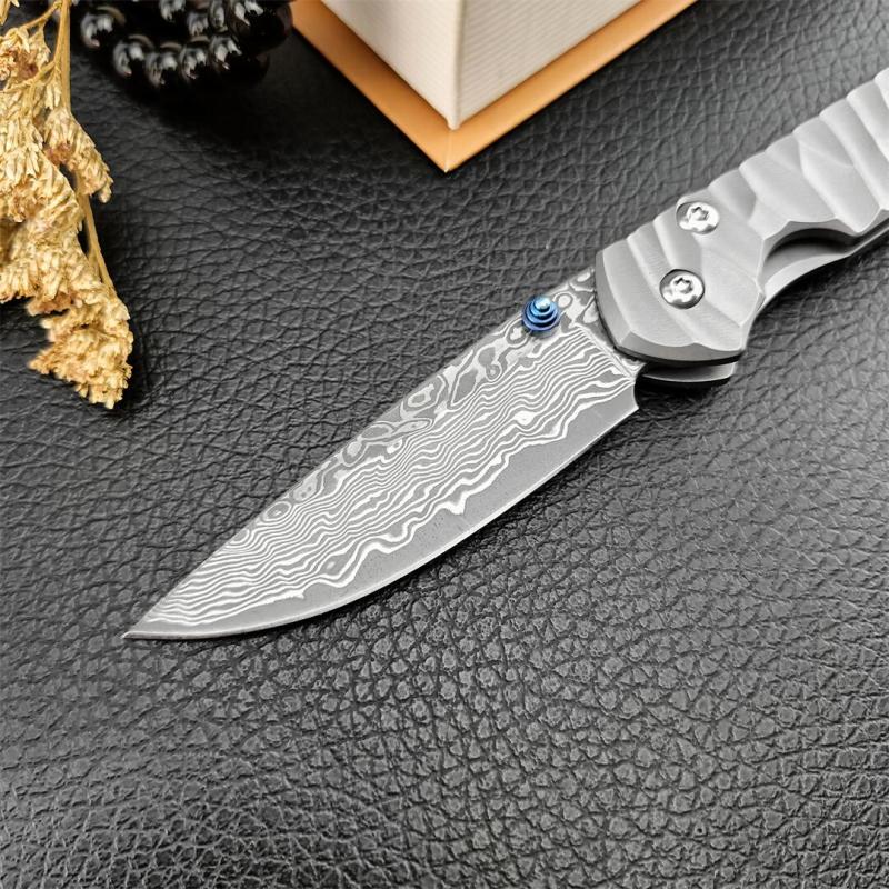 Chris Reeve Small Sebenza Folding Knife 2.76" Damascus Blade, Titanium Handles, Frame Lock