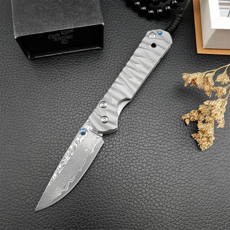 Chris Reeve Small Sebenza Folding Knife 2.76" Damascus Blade, Titanium Handles, Frame Lock