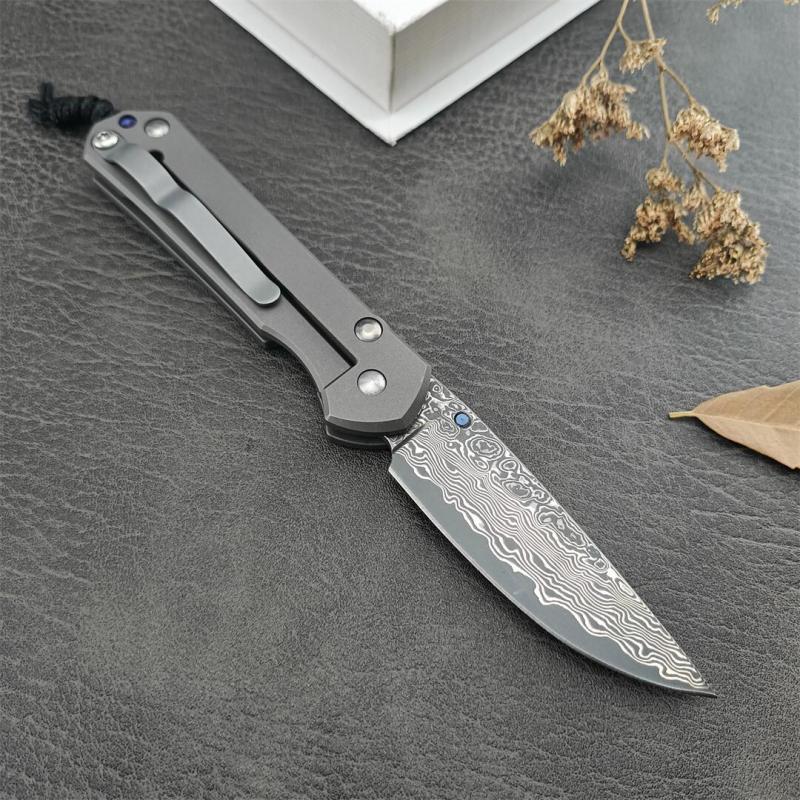 Chris Reeve Small Sebenza Folding Knife 2.76"  Damascus Blade, Titanium Handles, Frame Lock