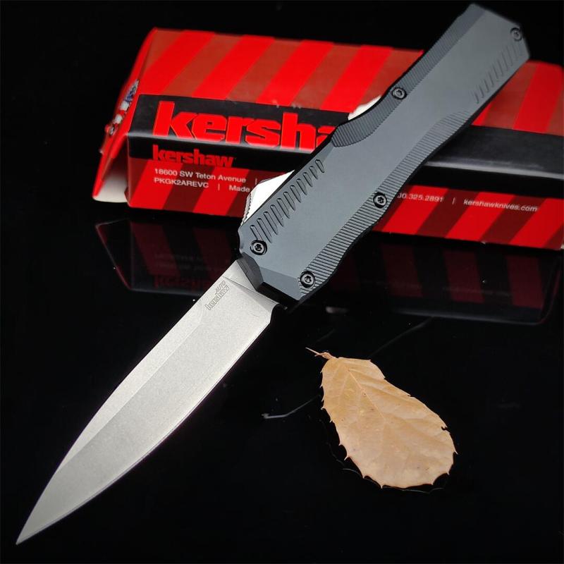 Kershaw 9000 Matt Diskin Livewire OTF AUTO Knife 3.3" CPM-MagnaCut Stonewashed Spear Point Blade, Black Aluminum Handles, Reversible Clip