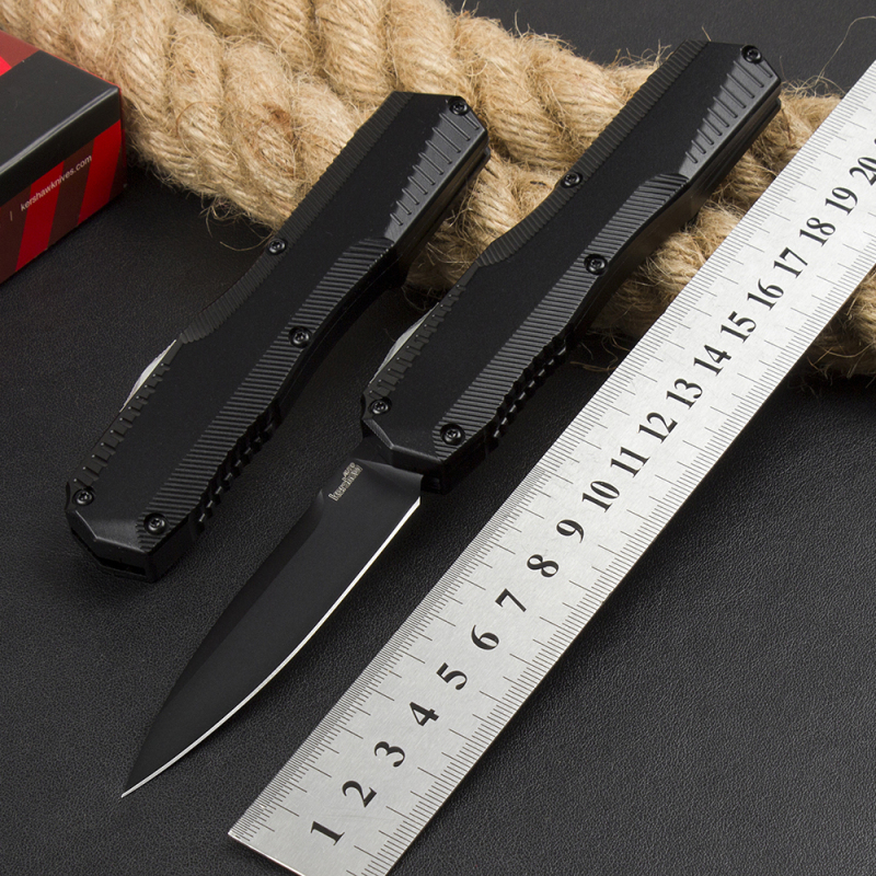 Kershaw 9000 Matt Diskin Livewire OTF AUTO Knife 3.3" CPM-MagnaCut Stonewashed Spear Point Blade, Black Aluminum Handles, Reversible Clip