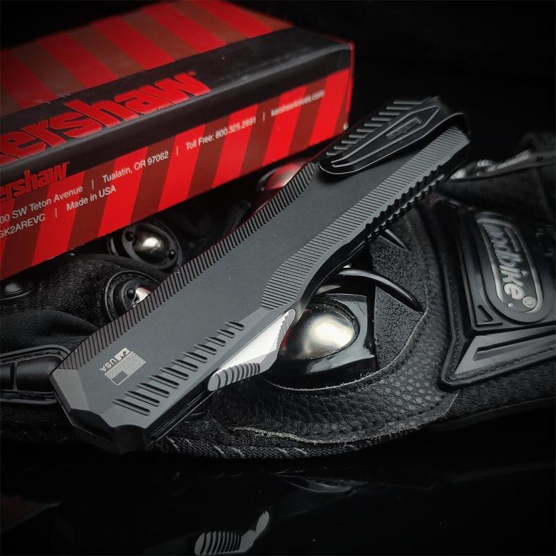 Kershaw 9000 Matt Diskin Livewire OTF AUTO Knife 3.3" CPM-MagnaCut Stonewashed Spear Point Blade, Black Aluminum Handles, Reversible Clip
