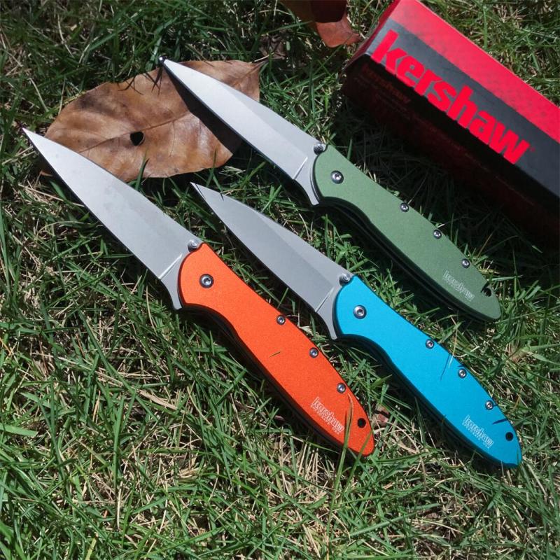 Kershaw 1660OL Ken Onion Leek Assisted Flipper Knife 3" Bead Blast Plain Blade, OD Aluminum Handles, Liner Lock