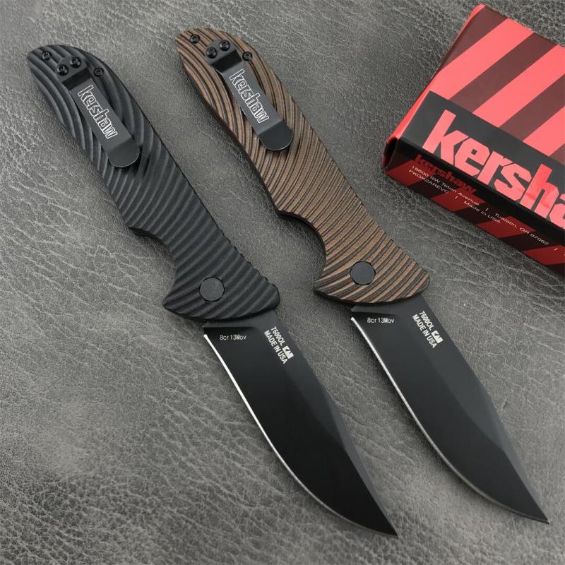 Kershaw 7600 Auto Folding Knife 3.35" Working Finish 8Cr13mov Drop Point Blade, G10 Handles
