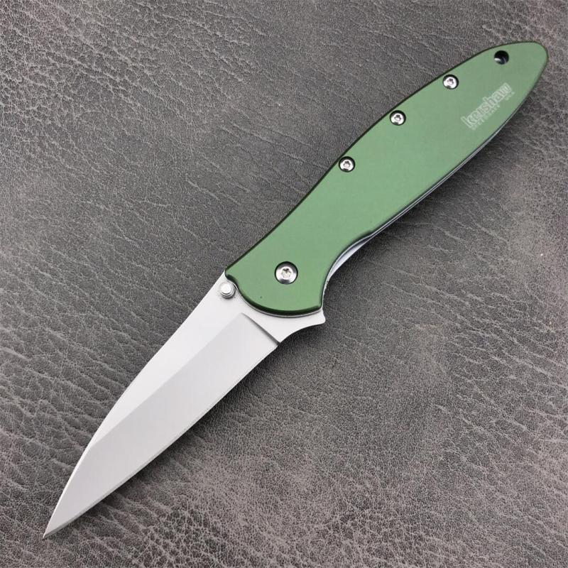 Kershaw 1660OL Ken Onion Leek Assisted Flipper Knife 3" Bead Blast Plain Blade, OD Aluminum Handles, Liner Lock