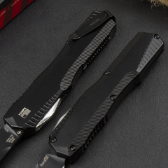 Kershaw 9000 Matt Diskin Livewire OTF AUTO Knife 3.3" CPM-MagnaCut Stonewashed Spear Point Blade, Black Aluminum Handles, Reversible Clip