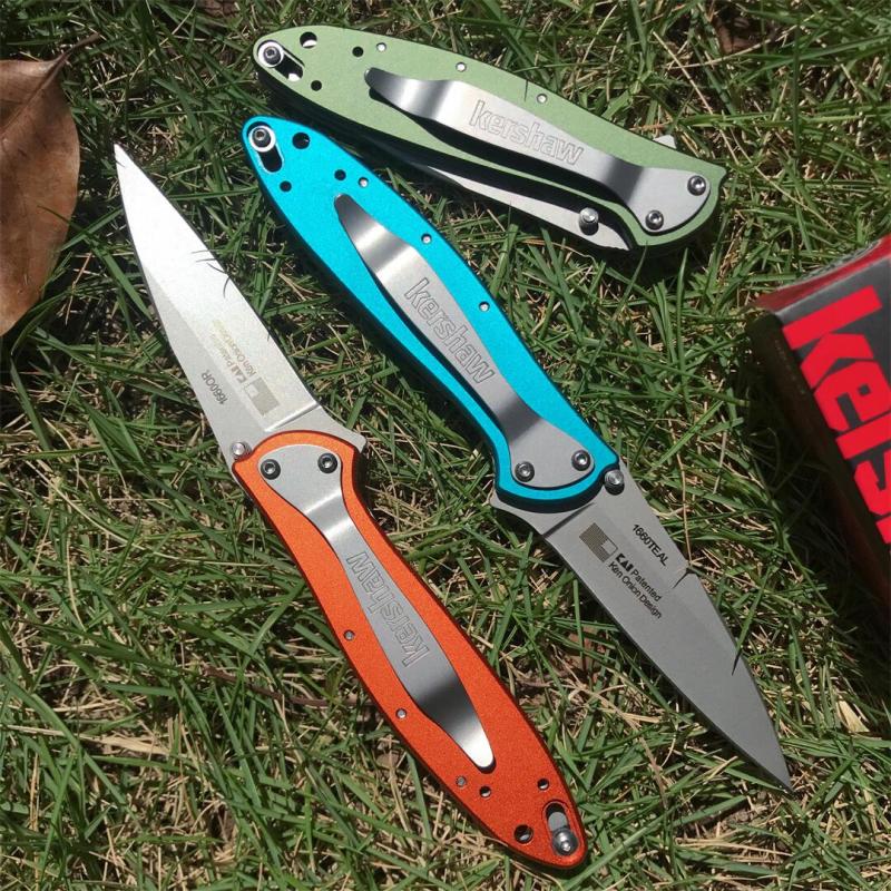 Kershaw 1660OL Ken Onion Leek Assisted Flipper Knife 3" Bead Blast Plain Blade, OD Aluminum Handles, Liner Lock