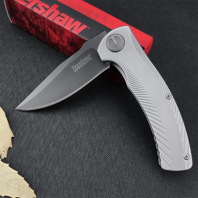 Kershaw 3490 Les George Seguin Assisted Flipper Knife 3.1" Gray PVD Blade, Milled Stainless Steel Handles, Frame Lock