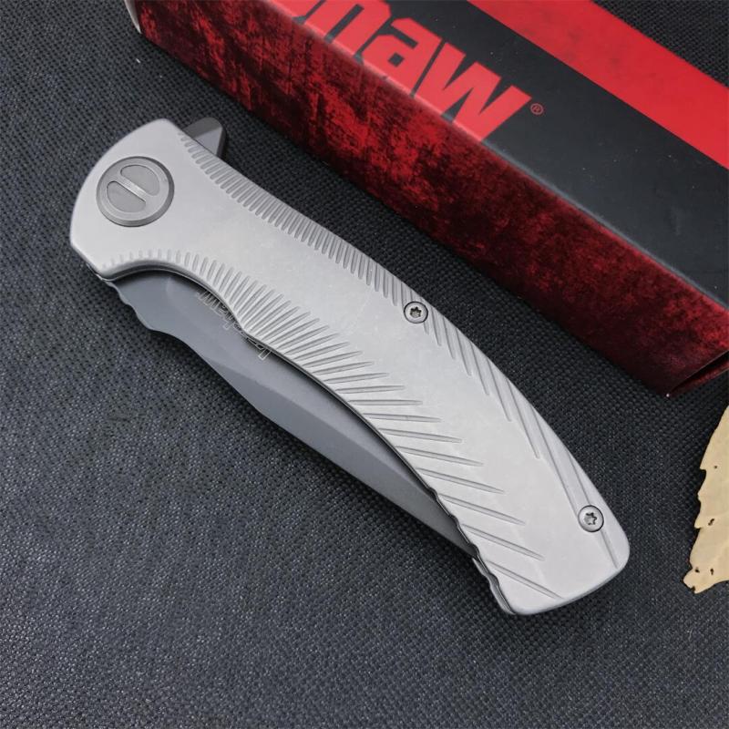 Kershaw 3490 Les George Seguin Assisted Flipper Knife 3.1" Gray PVD Blade, Milled Stainless Steel Handles, Frame Lock