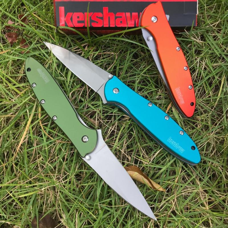 Kershaw 1660OL Ken Onion Leek Assisted Flipper Knife 3" Bead Blast Plain Blade, OD Aluminum Handles, Liner Lock