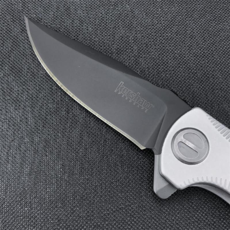Kershaw 3490 Les George Seguin Assisted Flipper Knife 3.1" Gray PVD Blade, Milled Stainless Steel Handles, Frame Lock