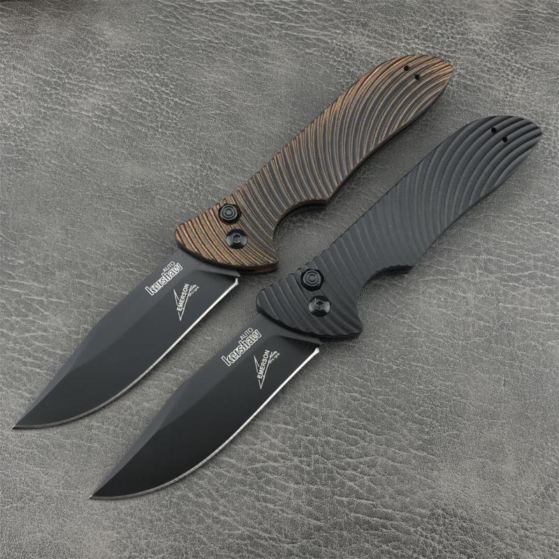 Kershaw 7600 Auto Folding Knife 3.35" Working Finish 8Cr13mov Drop Point Blade, G10 Handles