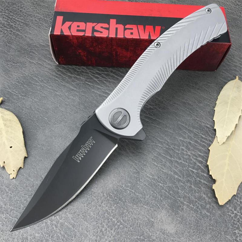 Kershaw 3490 Les George Seguin Assisted Flipper Knife 3.1" Gray PVD Blade, Milled Stainless Steel Handles, Frame Lock