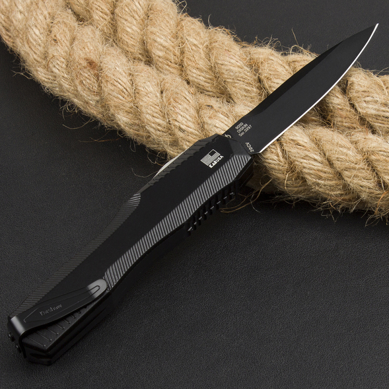 Kershaw 9000 Matt Diskin Livewire OTF AUTO Knife 3.3" CPM-MagnaCut Stonewashed Spear Point Blade, Black Aluminum Handles, Reversible Clip
