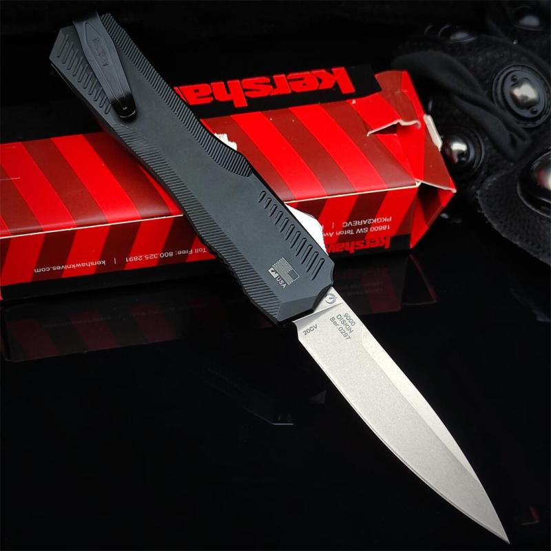 Kershaw 9000 Matt Diskin Livewire OTF AUTO Knife 3.3" CPM-MagnaCut Stonewashed Spear Point Blade, Black Aluminum Handles, Reversible Clip