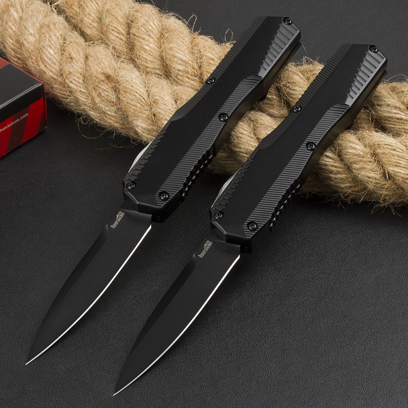 Kershaw 9000 Matt Diskin Livewire OTF AUTO Knife 3.3" CPM-MagnaCut Stonewashed Spear Point Blade, Black Aluminum Handles, Reversible Clip